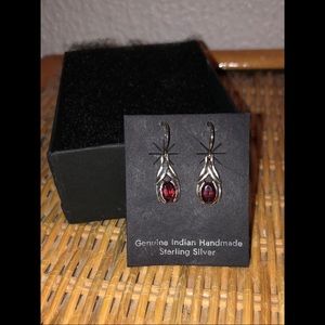 Indian handmade sterling silver red stone earrings